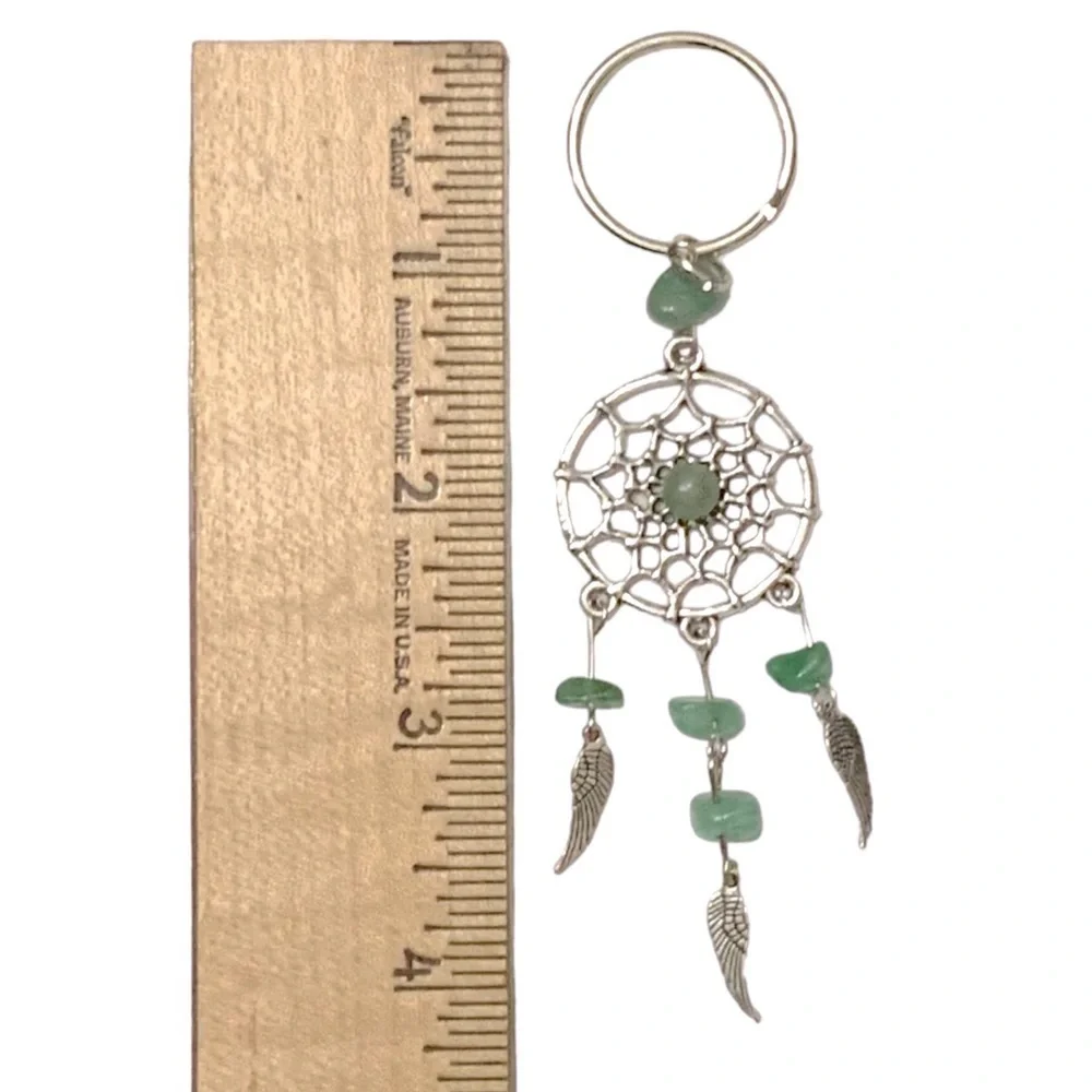 Dream Catcher Keyring Boho Native American Feathers Sea Glass Greens Silver Gift